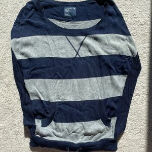 Blue and Gray Striped Poncho